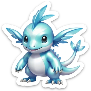 Pearlescent White Ghost-Soft Glimmer-Veined Pokémon-Fakémon-Digimon-Creature, (full body) sticker
