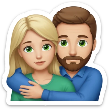 White man BROWN beard and blue eyes and BROWN hair hugging white woman with BLONDE hair and green eyes sticker