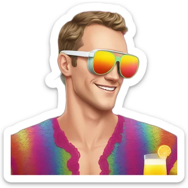 Fancy disco Jonathan Toews wearing rainbow lace shirt and wearing VR glasses and drinking a mimosa sticker