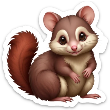 Dark Brownish red soft realistic romantic vintage antique divine beautiful elegant pretty precious cute young youthful  Fakémon-Pokémon-alien-Furret-opossum-feline-Squirrel-hybrid-creature (full body) sticker