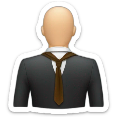 White head shaved man with a scarf on the back of the head wearing a beard view from back. Wearing a Suit sticker
