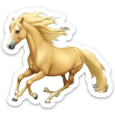 Yellow palomino horse with long flowing mane galloping with prosthetic leg, slender horse, solid yellow horse, running, yellow horse galloping with prosthetic leg, pretty horse sticker