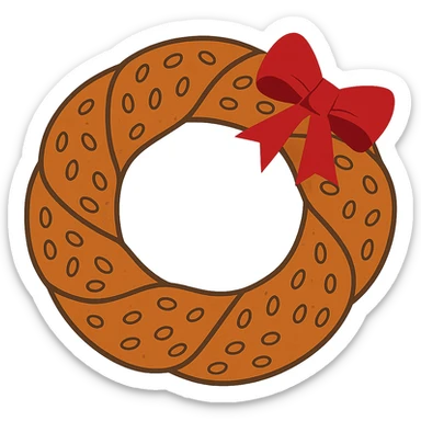 Add a red ribbon on the top right side of the simit. Remove the background so the simit with the ribbon is isolated. sticker