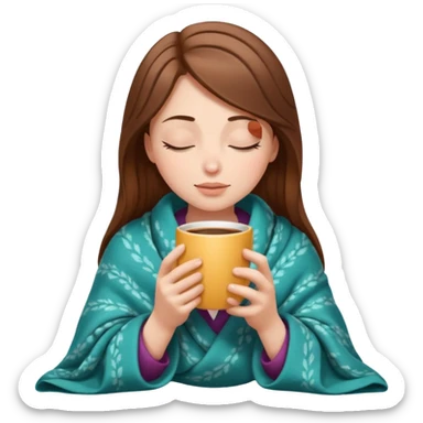 brown-haired white girl inside a blanket sipping coffee eyes closed sticker