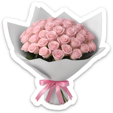 100 light pink bouquet of roses wrapped in white wrapping paper with pink bow sticker