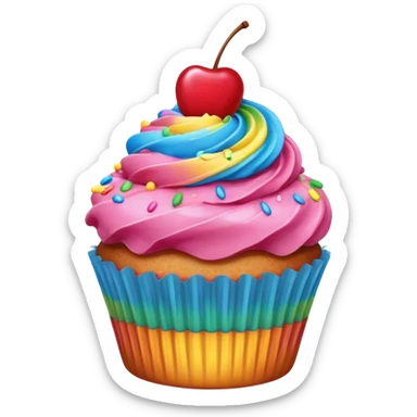 Cupcake with pink icing rainbow sprinkles and a cherry on top sticker
