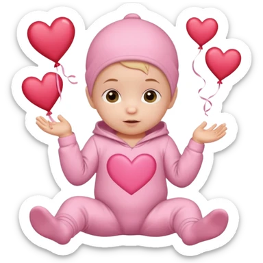 baby on a paper background with valentines day decor sticker