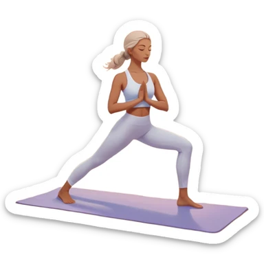 A peaceful person practicing yoga on a calm beach at sunrise, in a serene meditative pose. Soft pastel colors surround the scene, with gentle waves in the background and smooth, flowing lines representing balance and tranquility. The atmosphere feels centered and mindful. sticker
