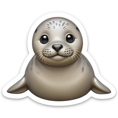 Cinematic Cute harbour seal Portrait Emoji, Head tilted playfully and inquisitively, featuring a charming, plump form with a sleek, shiny body and round, sparkling eyes full of gentle wonder, accented by a subtly contoured head, Simplified yet irresistibly adorable features, highly detailed, glowing with a warm, friendly oceanic glow, high shine, affectionate and lively, stylized with a touch of whimsical seaside charm, soft glowing outline, capturing the essence of a mischievous yet loving harbour seal that seems as if it could pop out of the screen into your arms! sticker