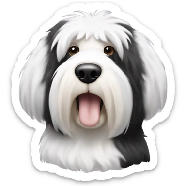 Old English sheepdog with a half and half face like a black and white cookie sticker