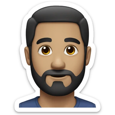 a white man with brown eyes, black hair, almost bald, a small black beard without a mustache sticker