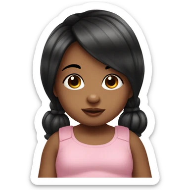 Cute baby girl with toy and black hair  sticker