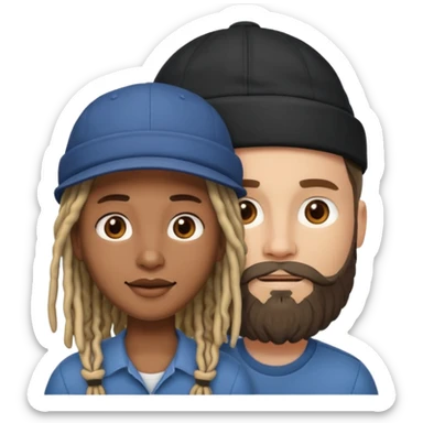Couple emoji -WHITE with man with beardwith cap on and BLACK FEMALEwith mid length locs sticker