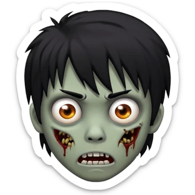 Boy, zombie, black hair, medium long, emo, shaggy, dark, spooky, creepy expression sticker