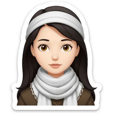 Girl with dark hair with a white scarf over her head sticker