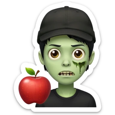 Green zombie, black hair, designer cap turned to the left, black shirt. Apple iOS style. sticker