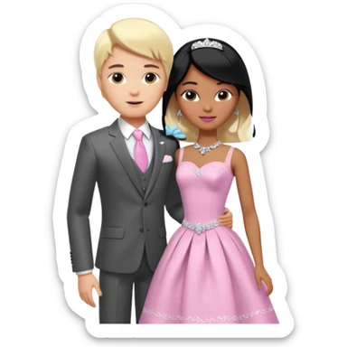 pretty light blonde girl barbie wedding to boy nerd with short black hair and dark tan skin on the cheek sticker