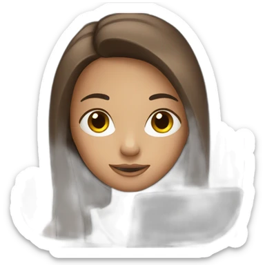 girl with brown straight hair and laptop sticker