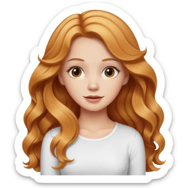 white girl with strawberry blonde supernlong wavy hair, white top  sticker