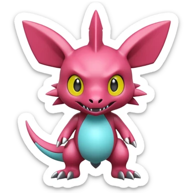 A 3D CGI model of a randomly-colored edgy kawaii Fakémon-Pokémon-Digimon-creature (full body) sticker