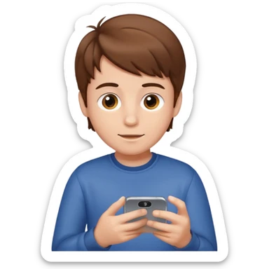 a brown haired boy playing on an iphone 16 smartphone sticker