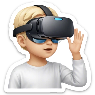 Child wearing virtual reality glasses, with a curious and engaged expression, exploring the digital world through VR technology. sticker