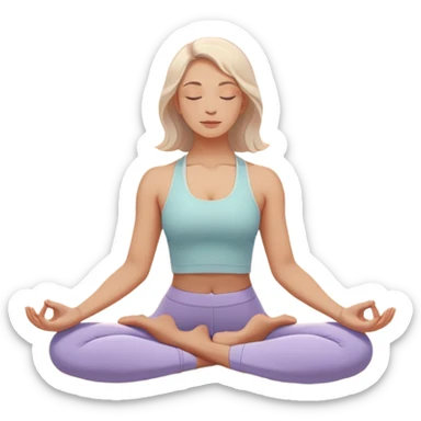 A peaceful person practicing yoga on a calm beach at sunrise, in a serene meditative pose. Soft pastel colors surround the scene, with gentle waves in the background and smooth, flowing lines representing balance and tranquility. The atmosphere feels centered and mindful. sticker