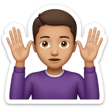 Nervous emoji + hands up emoji. Remove flow effects at the very top the of the hands palm forward so the head can be between the hands. Lightskin emoji sticker