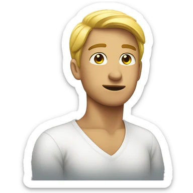 A person pointing to their neck sticker