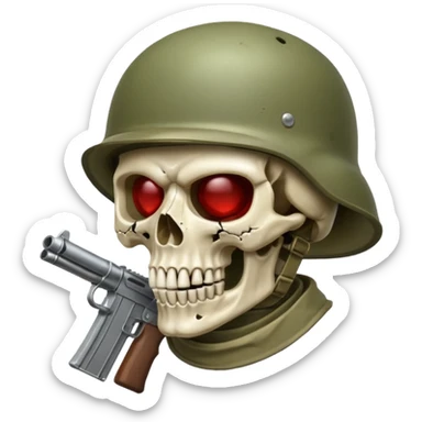 Una calavera 💀 soldado 🪖 mordiendo una bala en su boca con fondo verde  sticker
