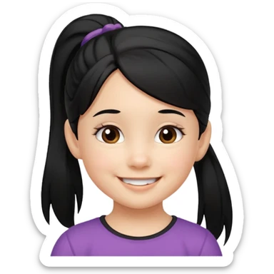 una chica pequeña con una cola de caballo el pello color negro  3 años sticker