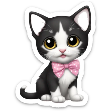 Baby Full body Tuxedo kitten with a pink polka dot ribbon Hazel eyes sticker