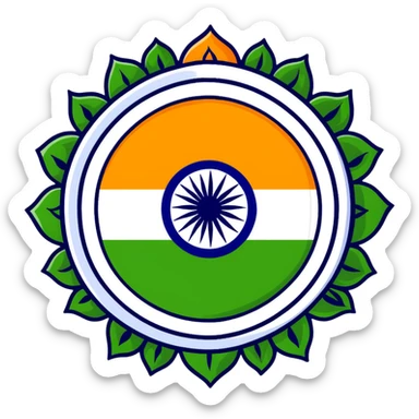 Indian flag with saffron, white, and green horizontal stripes and blue Ashoka Chakra wheel in the center sticker