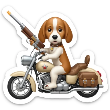 extremely angry bassett hound on a motorcycle with gun sticker