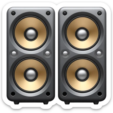 Minimal emoji icon of a modern metallic speakers, front view, detailed geometry, dark metallic body, subtle highlights, isolated sticker