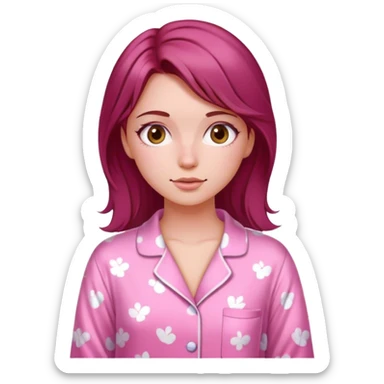 A beautiful, burgundy haired girl wearing pink pajamas sticker