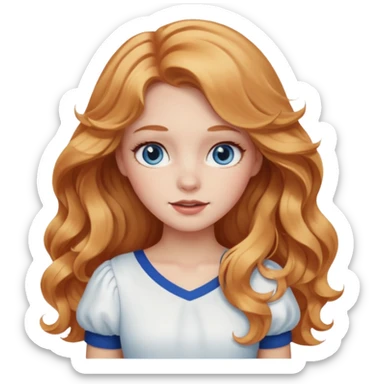 white girl with strawberry blonde super long wavy hair, white skirt, blushed cheeks sticker
