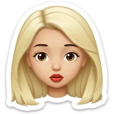 A Light skin dark brown hair with blond white line hair front girl through a kiss sticker