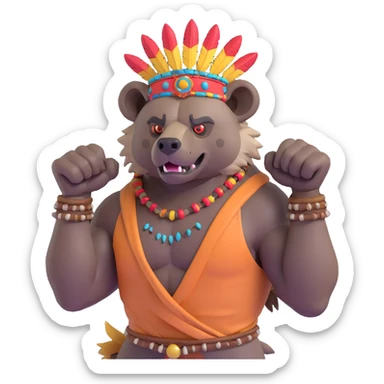 A native strong buff hyena with war bonnet flexing posing  sticker