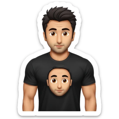 ipretty bratz emoji of ranbir kapoor wearing a black tee, muscular sticker