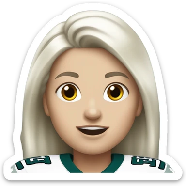 White female light skin white hair light eyes wearing Philadelphia Eagles jersey cheering sticker