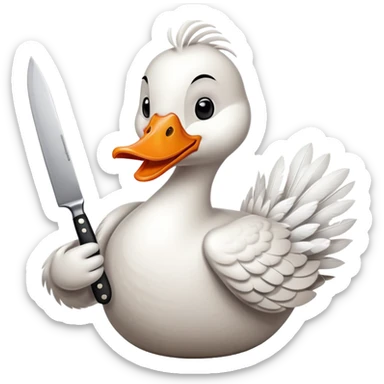 cartoon goose with orange beak holding a kitchen knife sticker