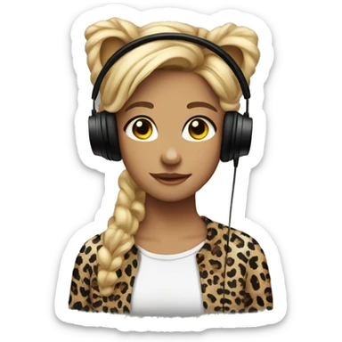 face earphones leopard shirt girl sticker