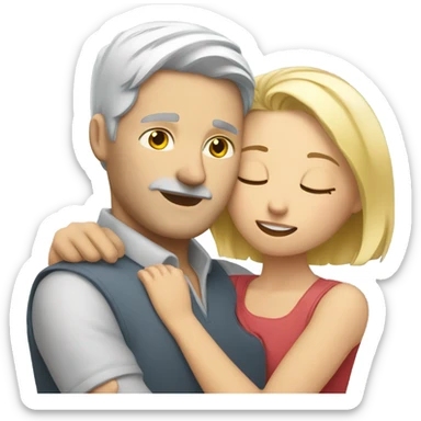 White man - grey hair - hugs blonde girl with eyes closed  sticker