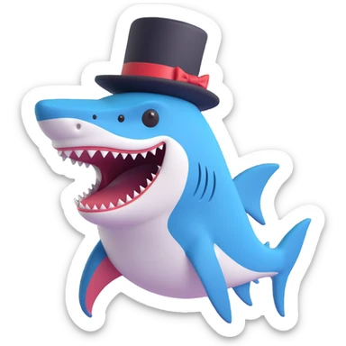 dapper shark in a top hat, looking sophisticated sticker