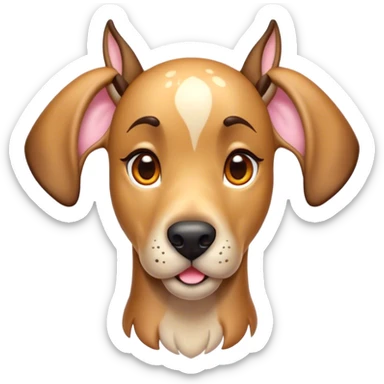 Cinematic Cute Fawn Great Dane Portrait Emoji, Head tilted playfully and inquisitively, showcasing a glossy fawn Fur with a subtle luster, round, sparkling amber eyes filled with curiosity, Simplified yet irresistibly adorable features, highly detailed, glowing with a warm, friendly glow, high shine, affectionate and gentle, stylized with a touch of whimsy, bright and endearing, soft glowing outline, capturing the essence of a mischievous yet loving pup, so playful it feels like it could lumber out of the screen and into your arms! sticker