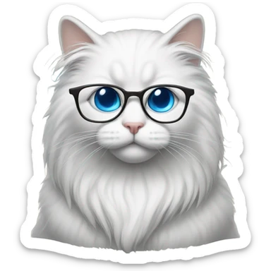 white long hair cat with blue eyes with glasses reading notes sticker