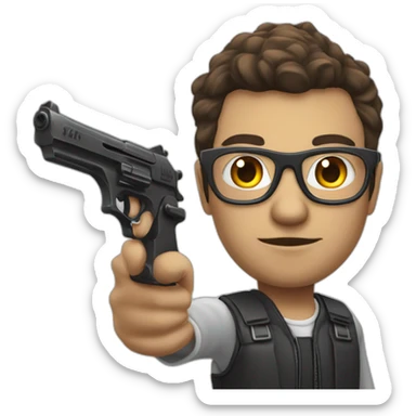 Un mec chauve à lunettes avec un Gun sticker