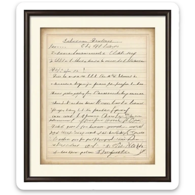 Icon for Autograph Collecting: several vintage framed with signatures of famous celebrities sheets stacked one on top of the other, each . The icon should evoke the charm and history of collecting autographs. Transparent background. sticker