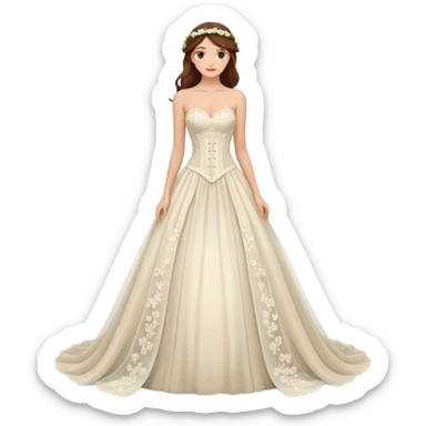 A romantic strapless A-line wedding gown with a sheer lace corset bodice and flowing floral applique skirt. sticker